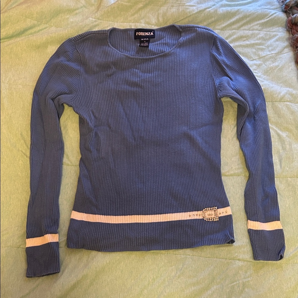 Forenza Blue and Cream Long Sleeve Top